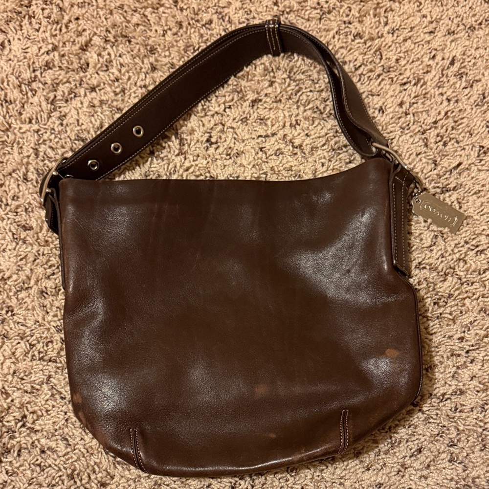 Coach Brown Leather Bag with Silver Tag
